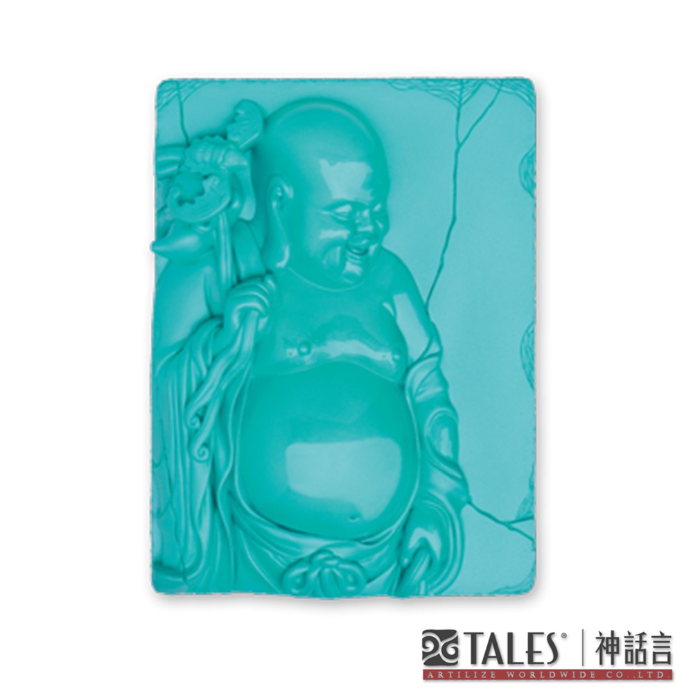 白玉瓷雕綺彩-彌勒佛(藍)