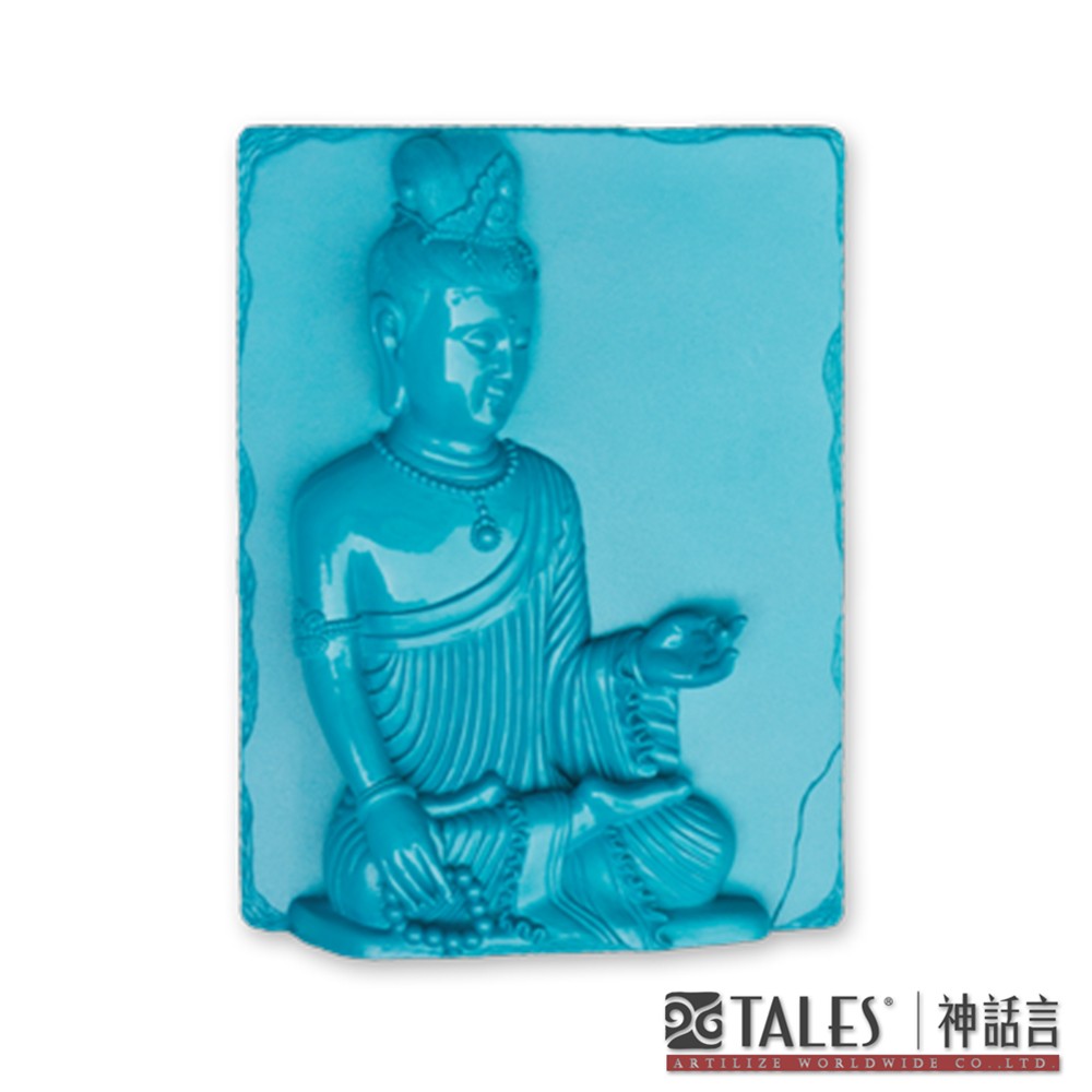 白玉瓷雕綺彩-文殊菩薩(藍)